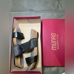 Munro Riviera Black Shimmer Sandal Wedge Heel Wide Width Shoe Wide Plus Size